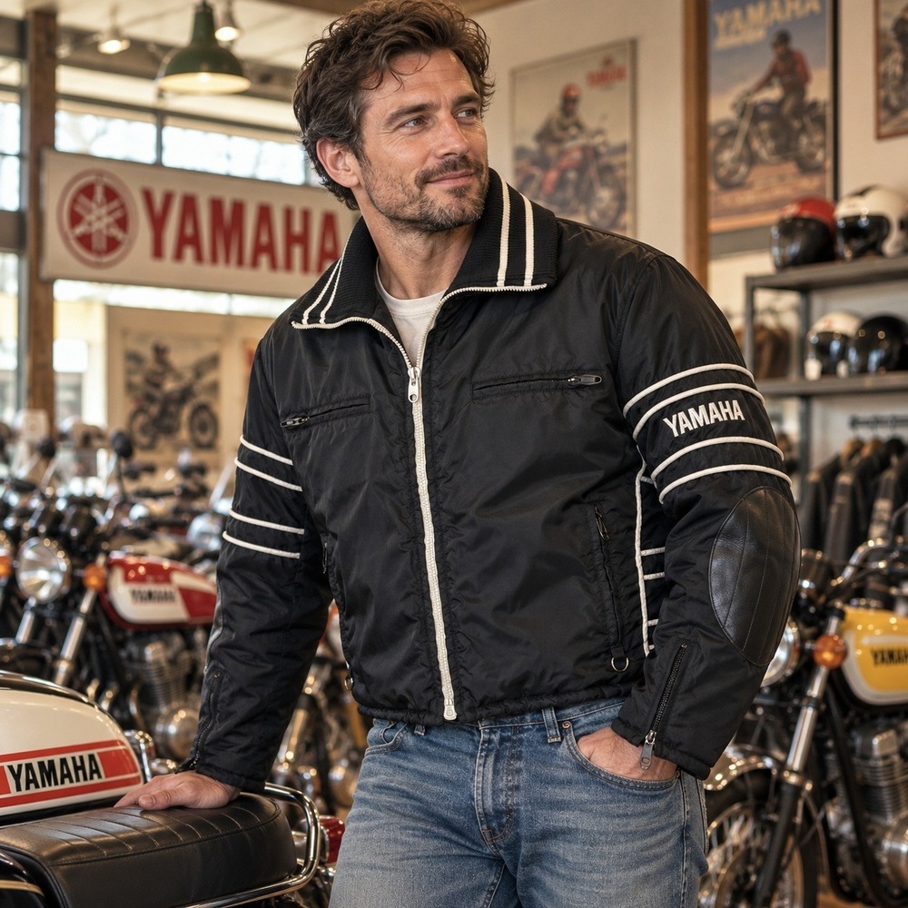 Vintage Yamaha Insulated Motorcycle Racing Jacket Men's XL Black 70s 80s